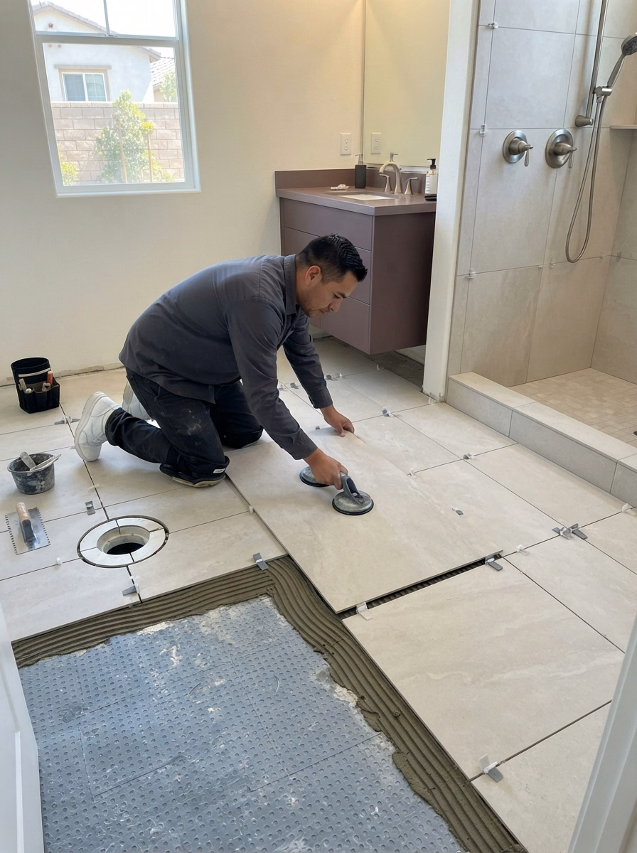 Bathroom Flooring Catalog 02 Step B in Riverside County.