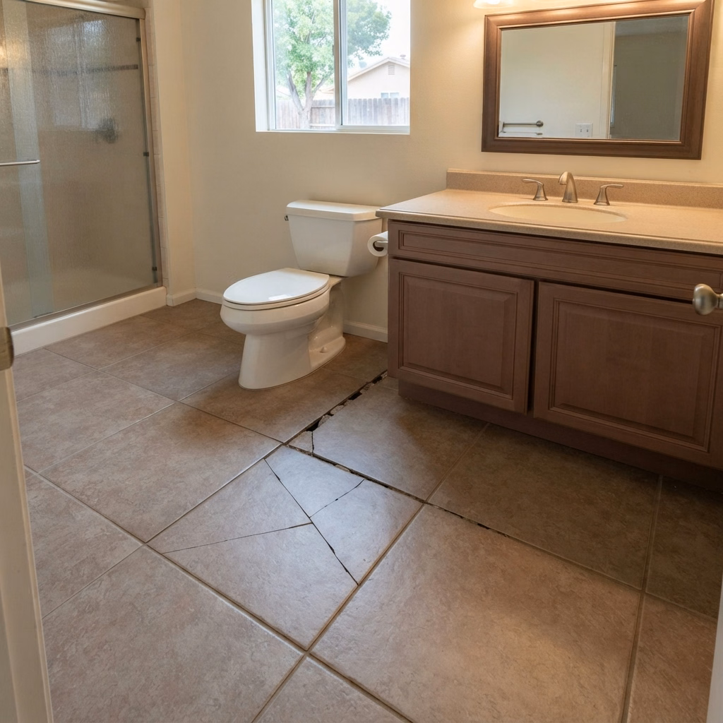 Catalog 01 Cracked Tiles Bathroom Flooring in Riverside County.