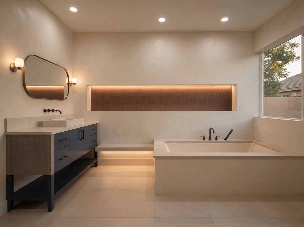 Bathroom lighting installation in Riverside County.