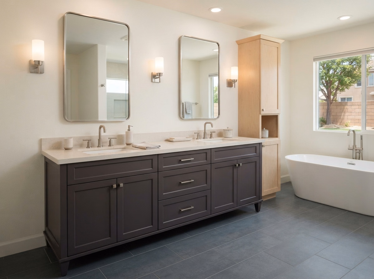 Bathroom vanity planning detail in Riverside County.