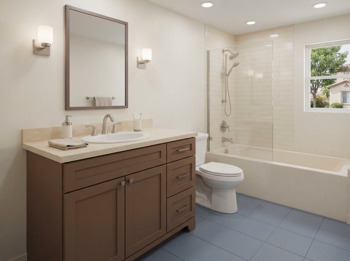 Drop in Self Rimming Sink Vanity Installation in Riverside County.