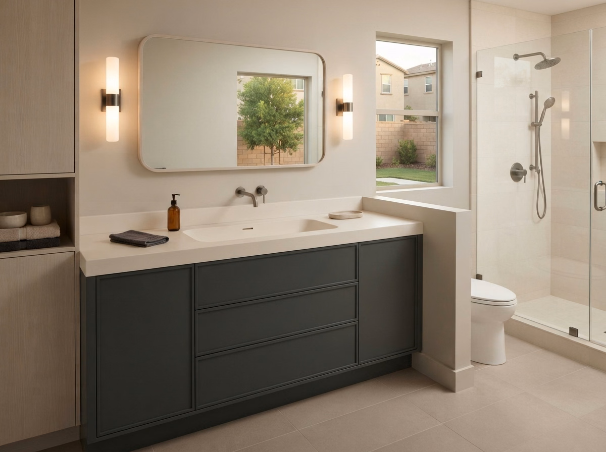 Integrated Sink and Countertop Vanity Installation in Riverside County.