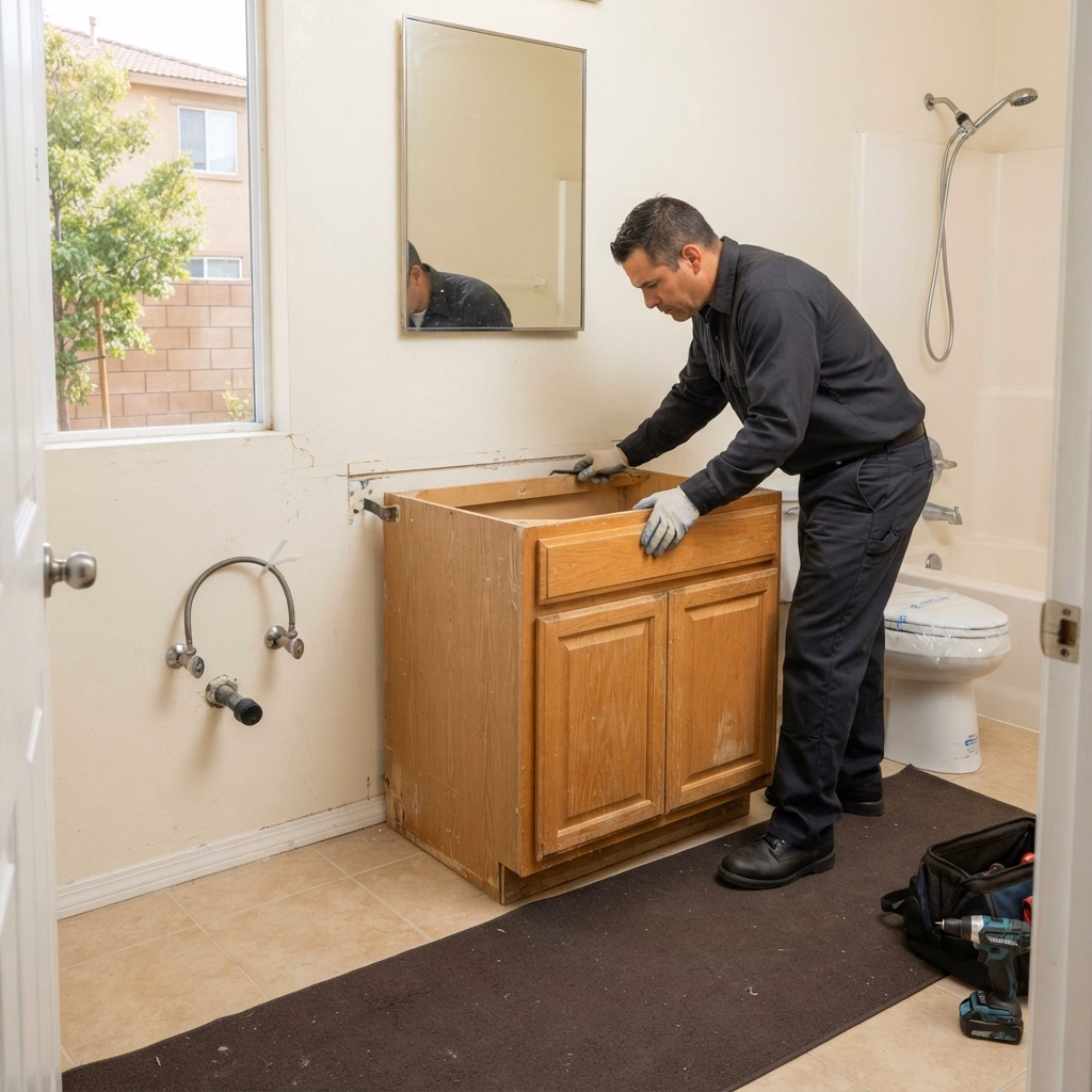Whats Included Old Vanity Removal Vanity Installation in Riverside County.