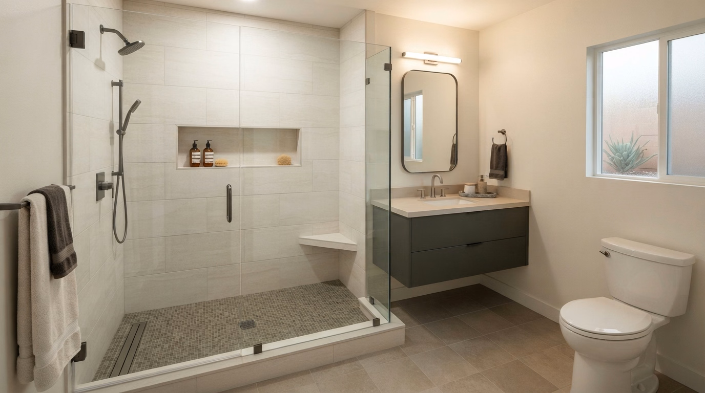 Tub-to-shower conversion service card in Riverside County.