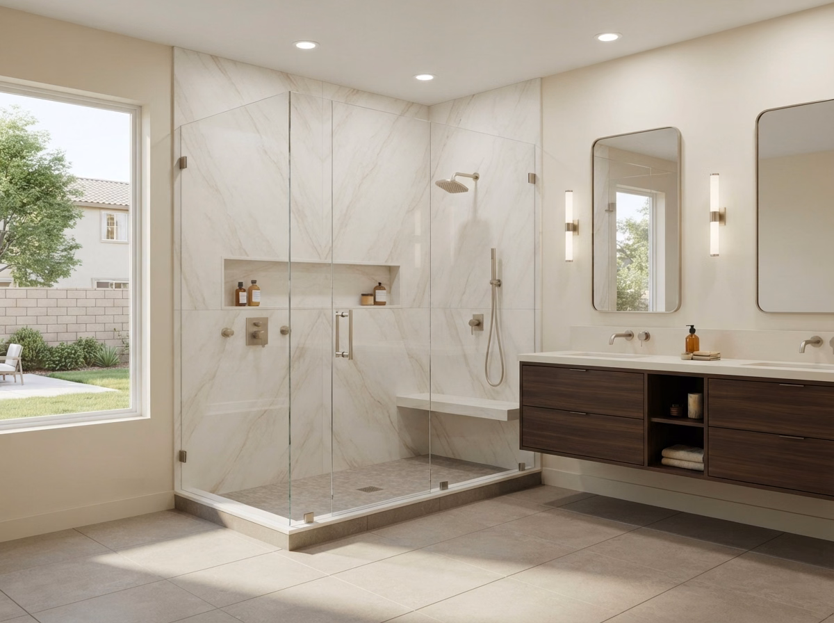 Marble Slab Shower Shower Remodeling in Riverside County.