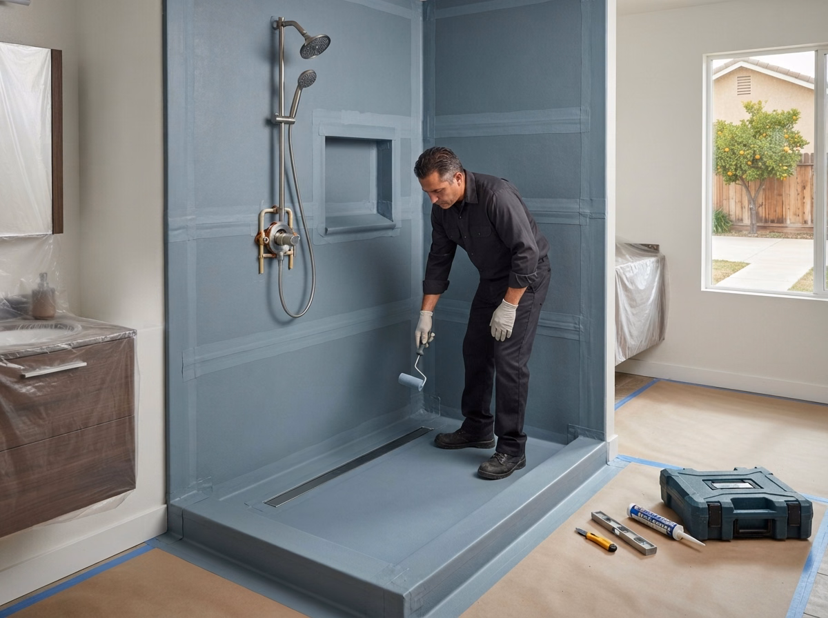 Our Waterproofing and Drainage Shower Remodeling in Riverside County.