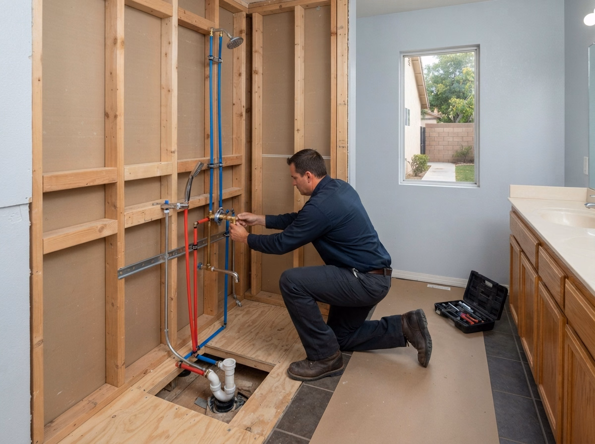 Shower to Tub Conversion Full Scope Plumbing Adjustments | Riverside County Shower to Tub Conversion Full Scope Plumbing Adjustments in Riverside County.