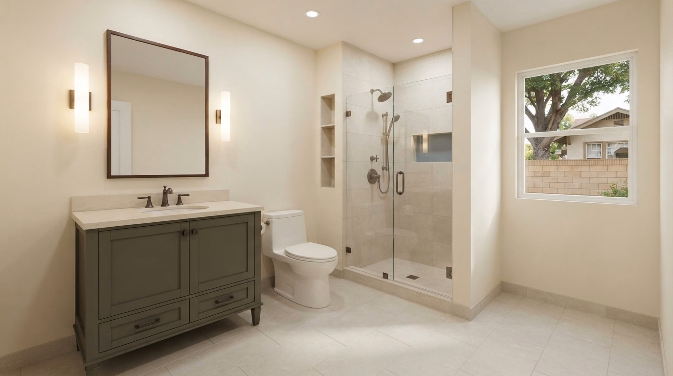 Compact bathroom remodel in Riverside County.