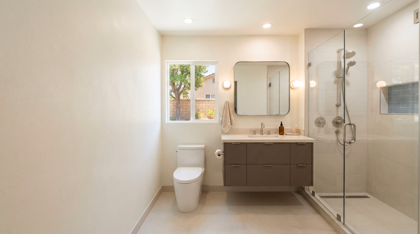 Small bathroom project assessment in Riverside County.