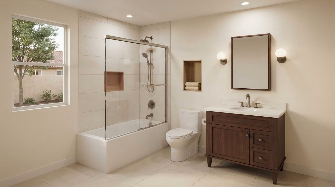 Small Bathroom Service Area Detail | Riverside County Small bathroom service area detail in Riverside County.