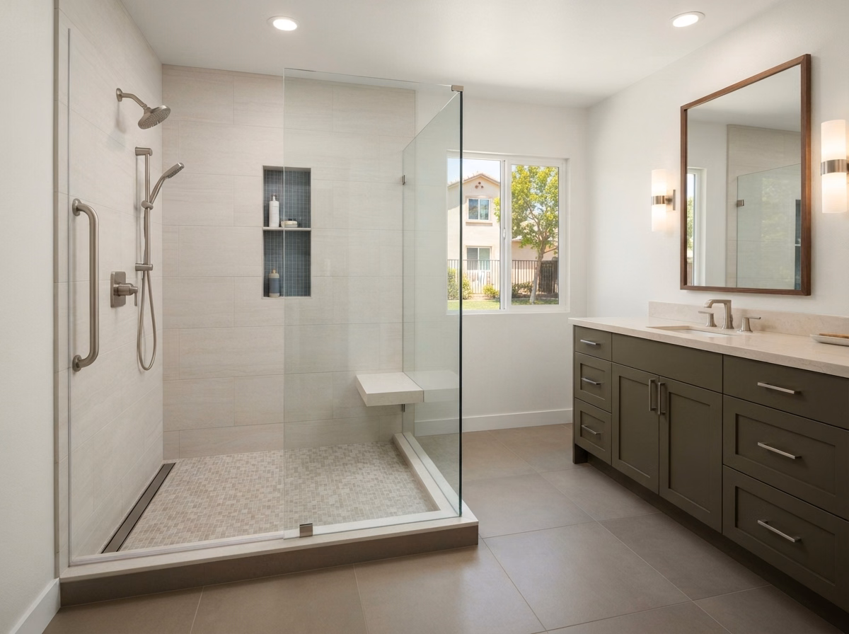 Low Threshold Curbless Showers Tub to Shower Conversion in Riverside County.