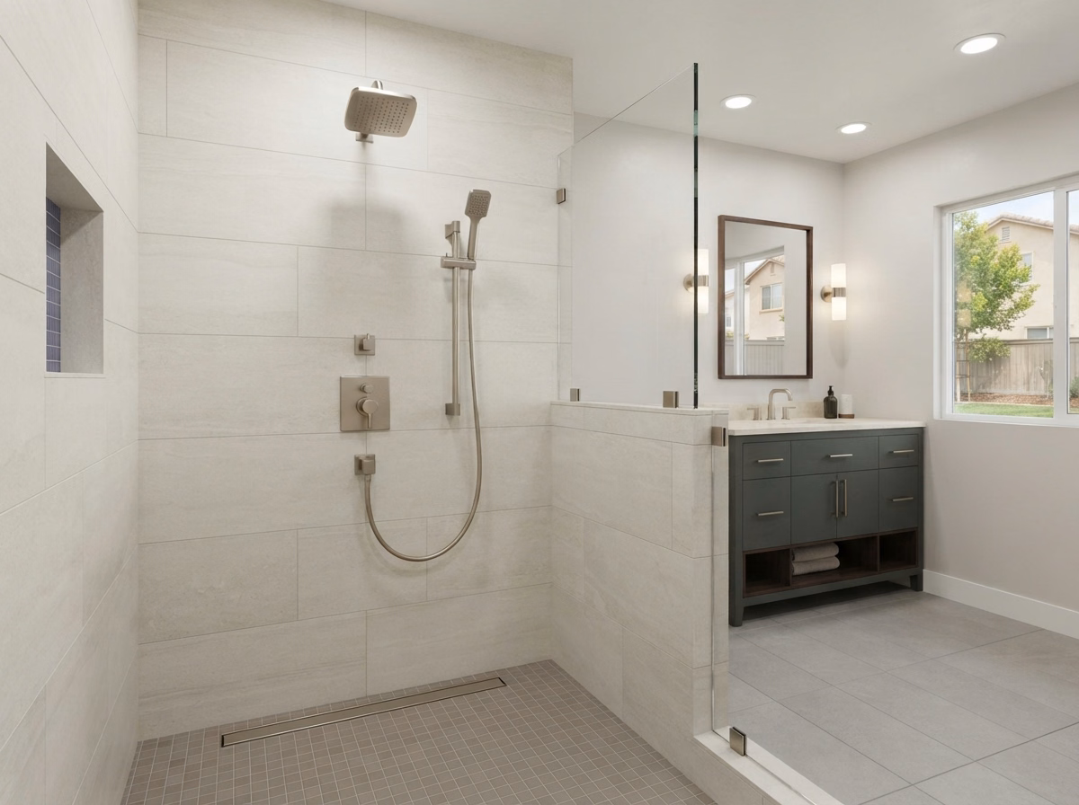 Plumbing and Fixture Upgrades Tub to Shower Conversion in Riverside County.